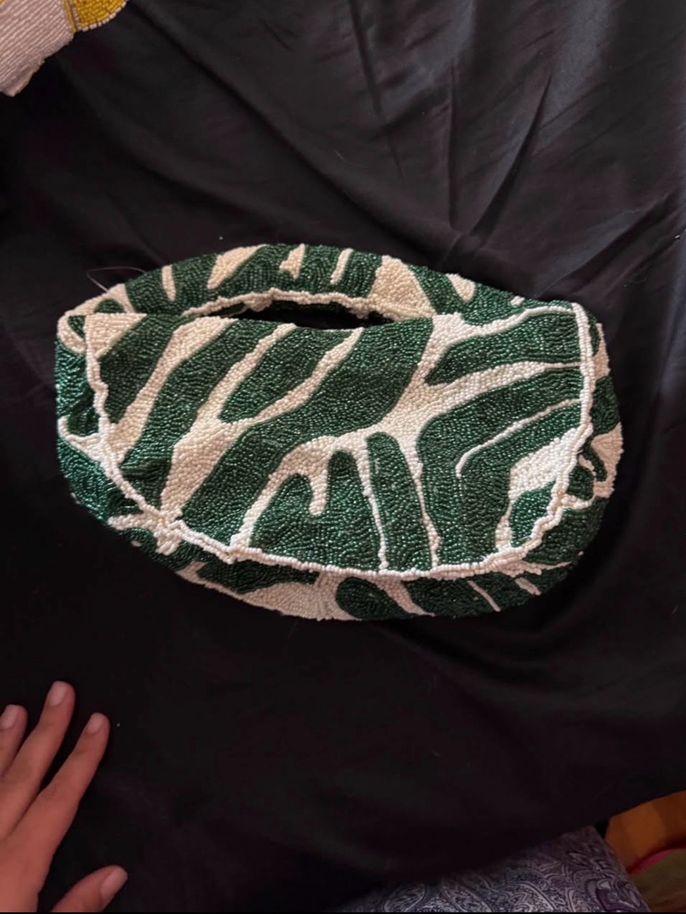 Green & Cream Beaded Zebra Pattern Clutch
